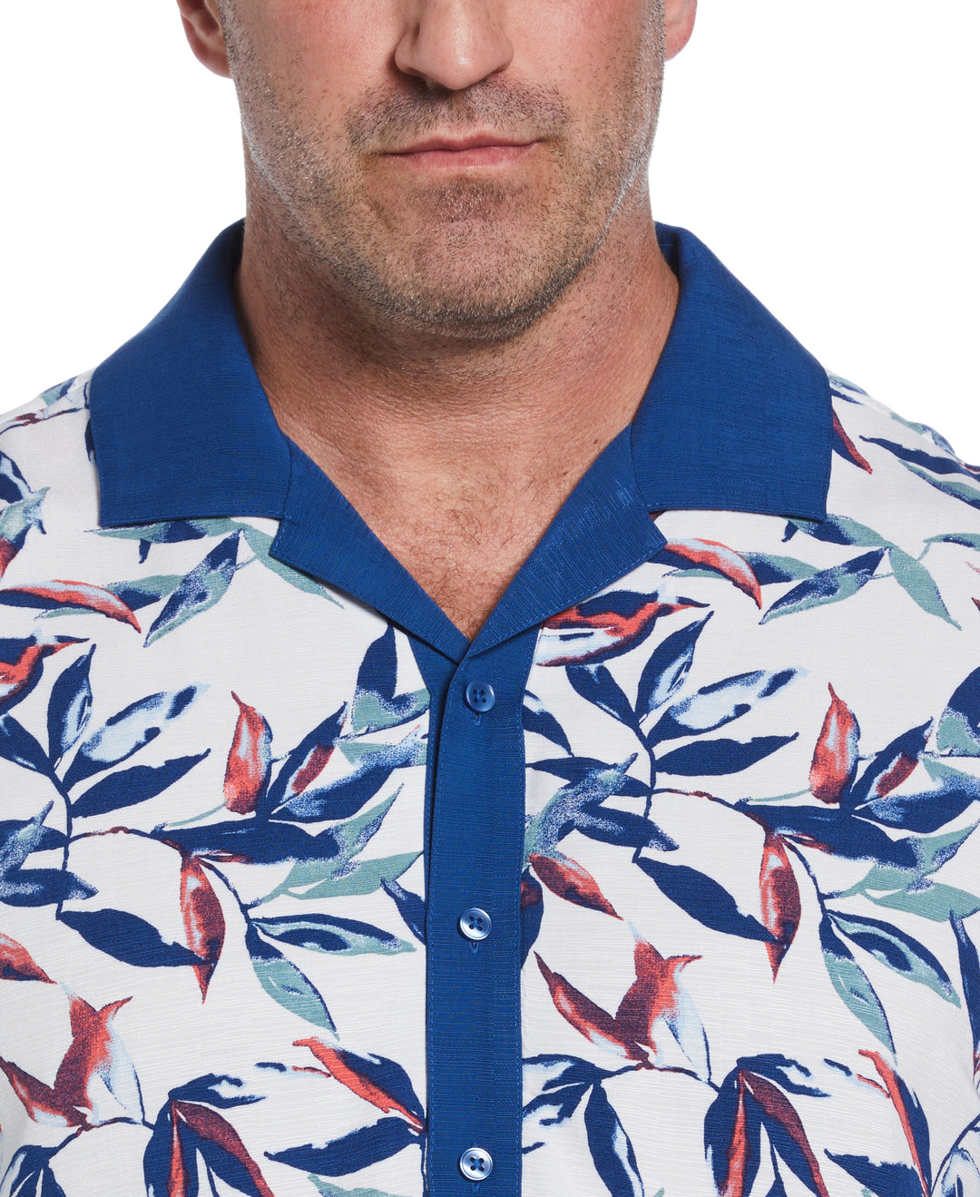 Big & Tall Watercolor Leaf Print Textured Shirt (Brilliant White) 