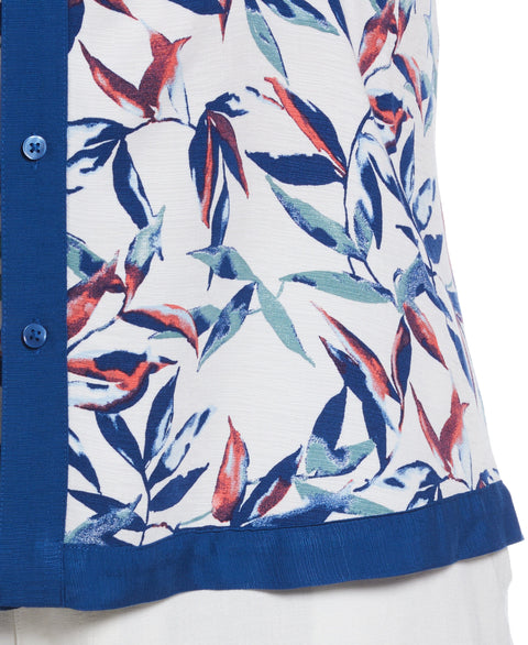Big & Tall Watercolor Leaf Print Textured Shirt (Brilliant White) 