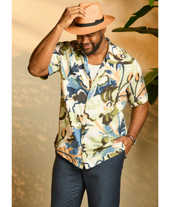 Big & Tall Watercolor Print Shirt-Casual Shirts-Cubavera