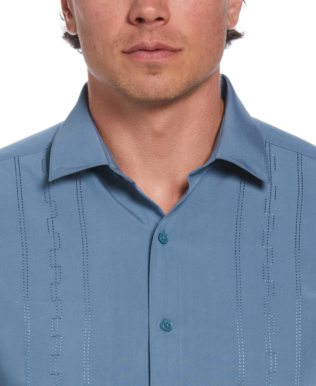 Wide Embroidered Panel Shirt (Aegean Blue) 