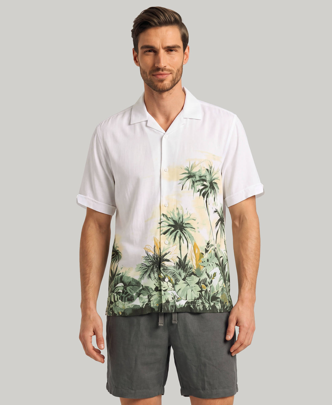 Border Palm Print Shirt (Brilliant White) 