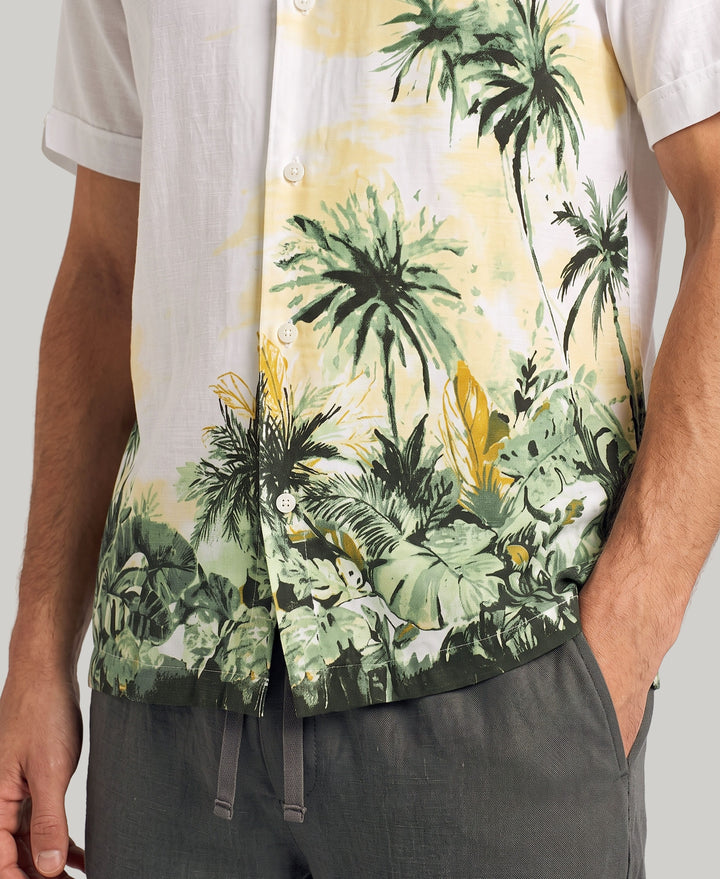 Border Palm Print Shirt (Brilliant White) 