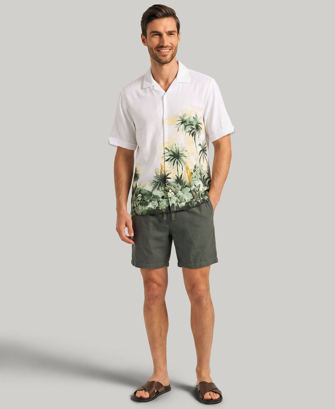 Border Palm Print Shirt (Brilliant White) 