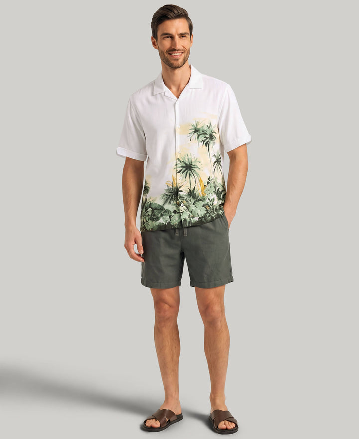 Border Palm Print Shirt (Brilliant White) 