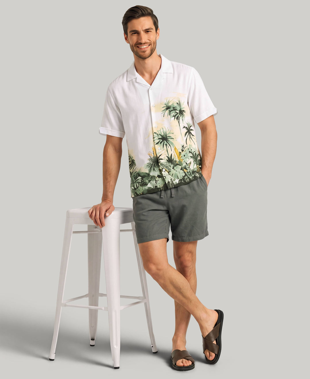 Border Palm Print Shirt (Brilliant White) 