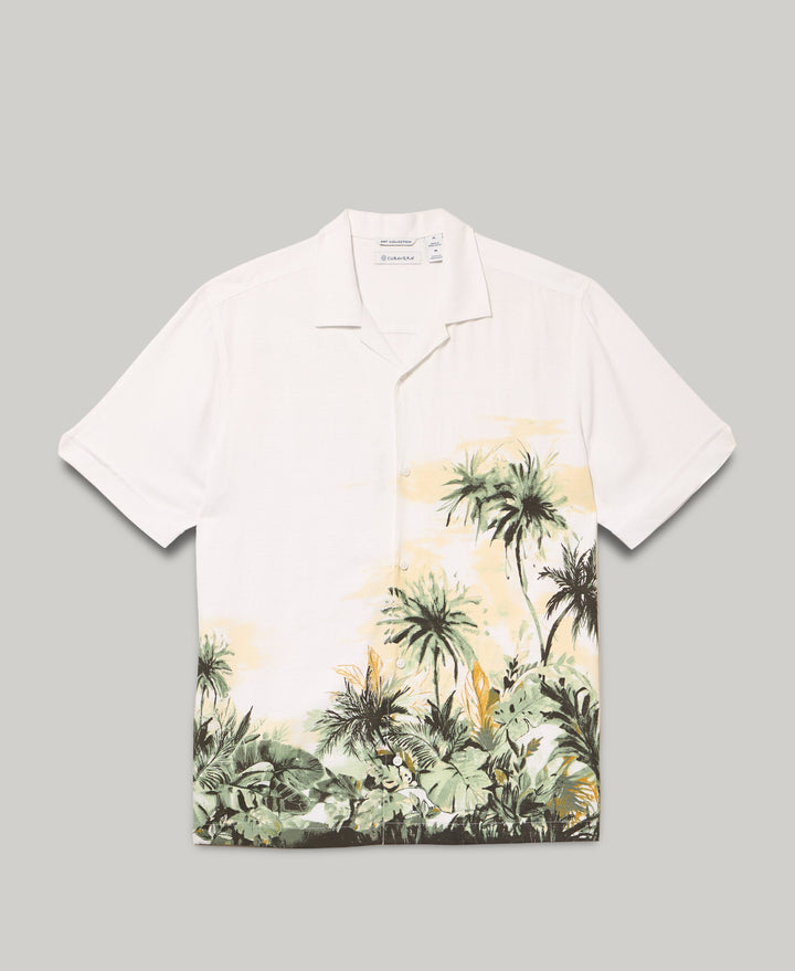Border Palm Print Shirt (Brilliant White) 
