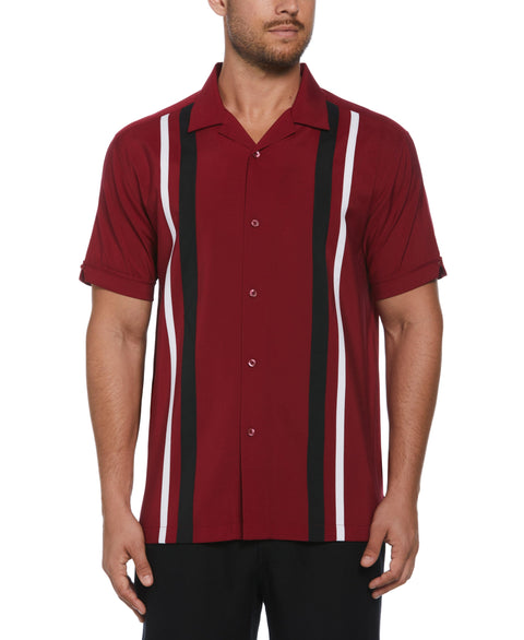 Tri-Color Camp Collar Retro Panel Shirt (Biking Red) 