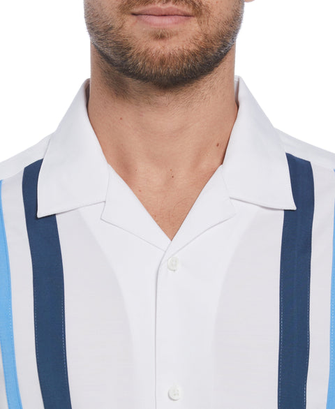 Tri-Color Camp Collar Retro Panel Shirt (Brilliant White) 