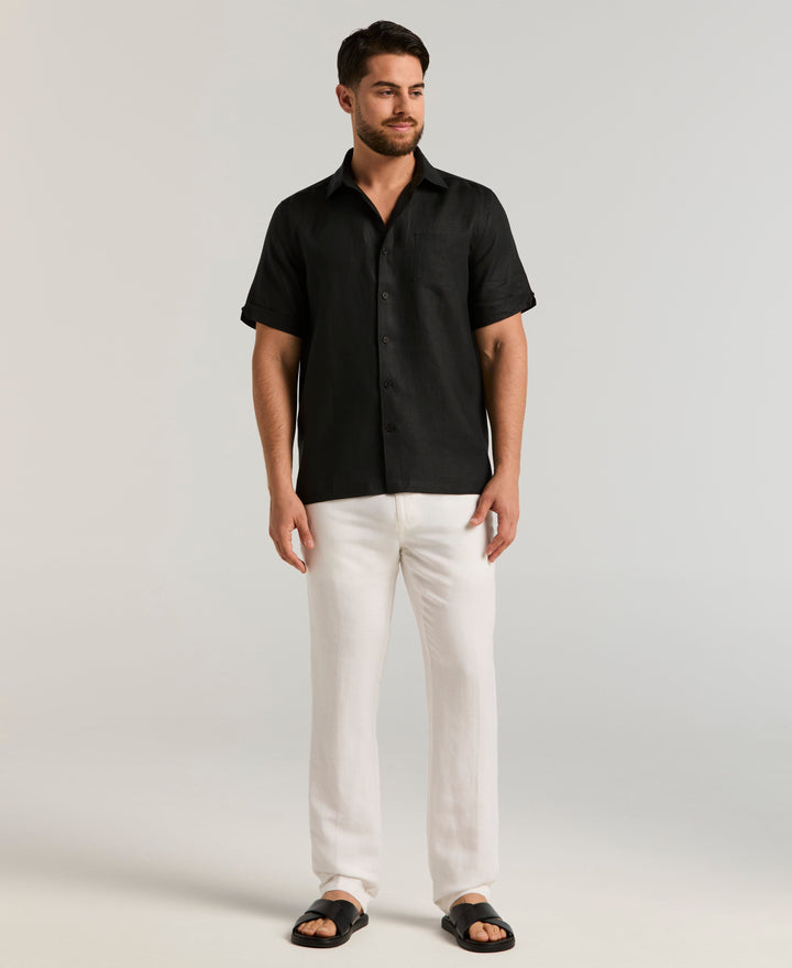 Linen 1 Pocket Shirt (Jet Black) 