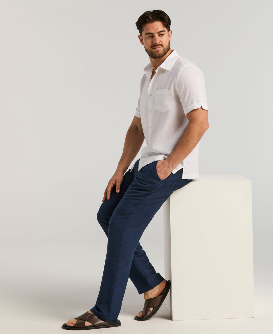 Linen 1 Pocket Shirt (Bright White) 