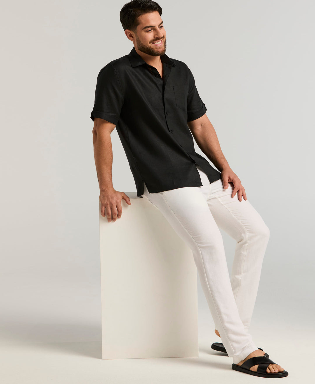 Linen 1 Pocket Shirt (Jet Black) 