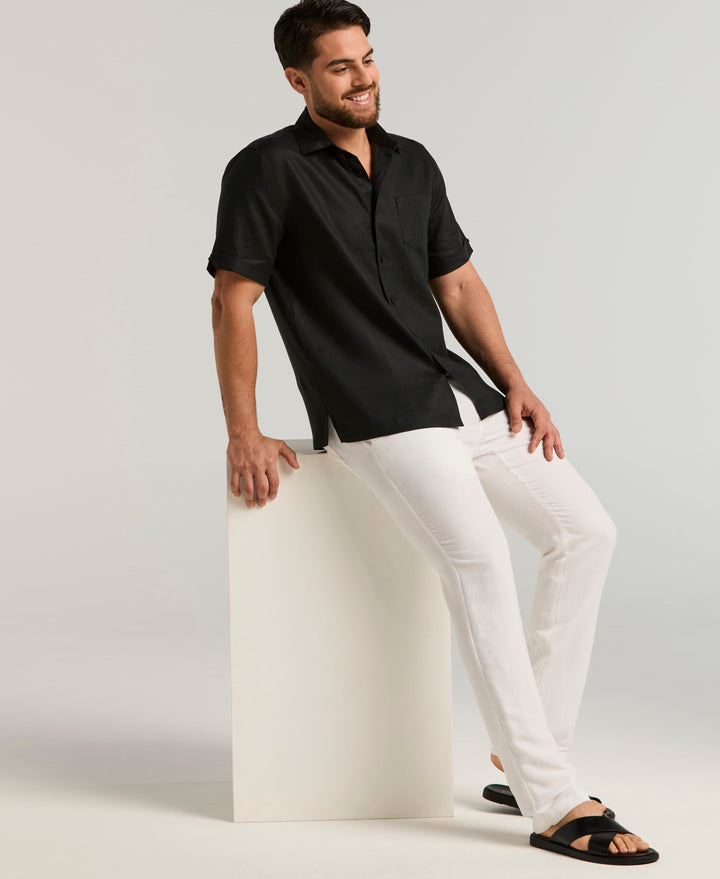 Linen 1 Pocket Shirt (Jet Black) 