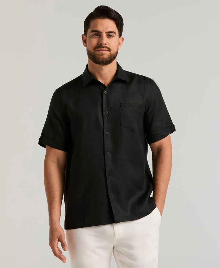 Linen 1 Pocket Shirt (Jet Black) 
