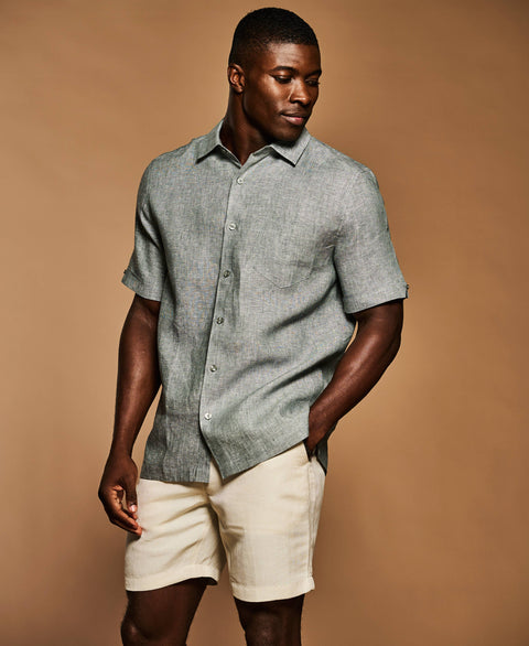 Classic Two-Tone Linen Shirt-Casual Shirts-Cubavera