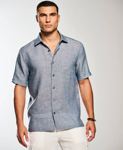 Classic Two-Tone Linen Shirt-Casual Shirts-Cubavera