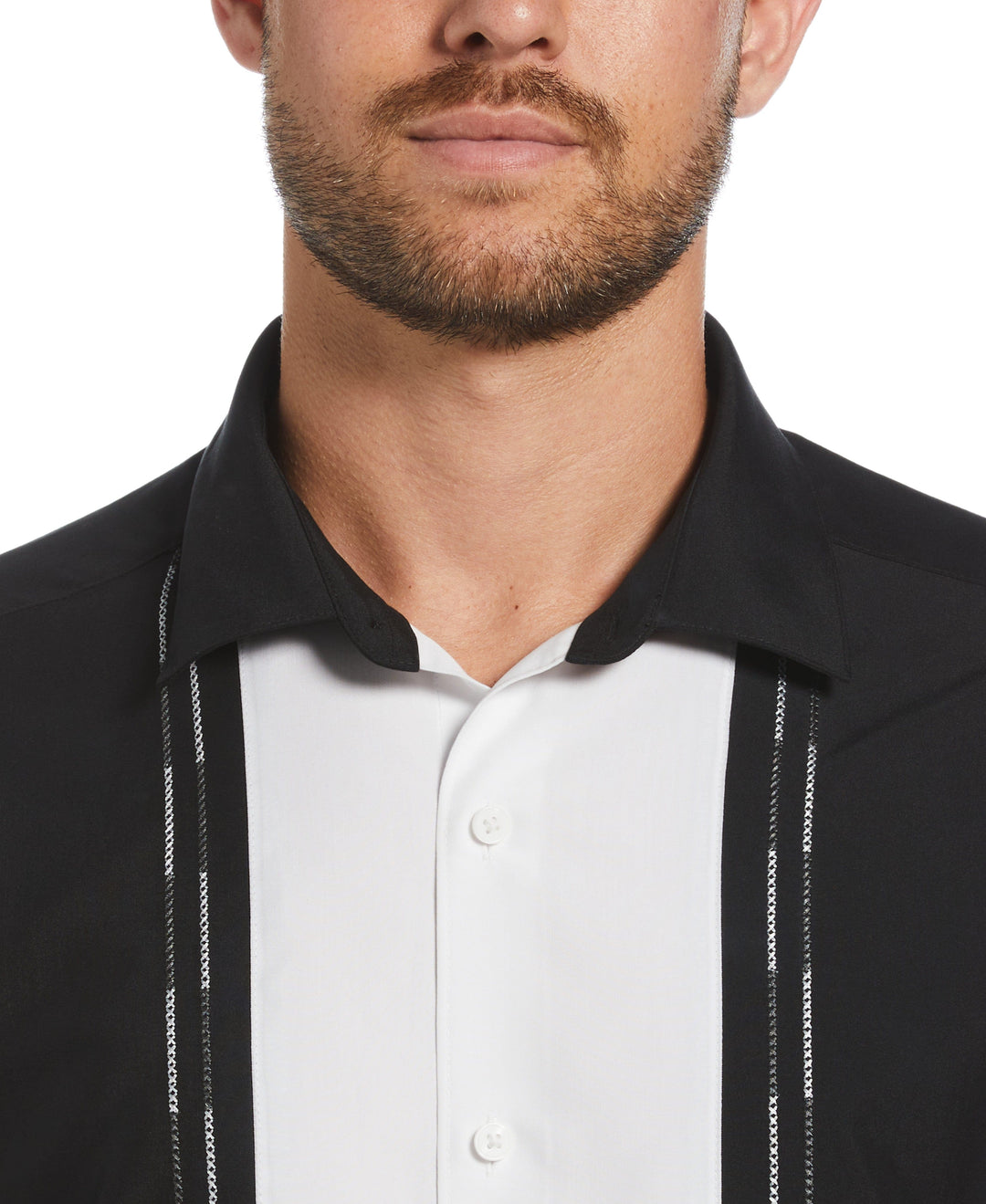 Color Block Embroidery Shirt (Jet Black) 