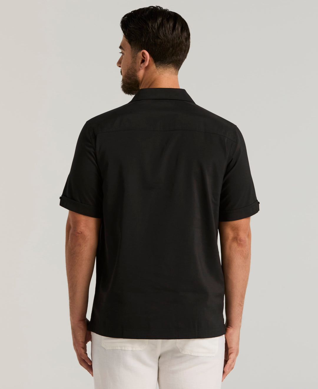 Contrast Panel Camp Collar Shirt (Jet Black) 