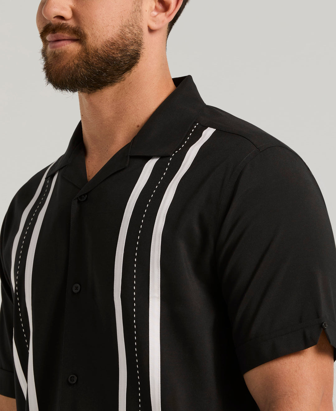 Contrast Panel Camp Collar Shirt (Jet Black) 