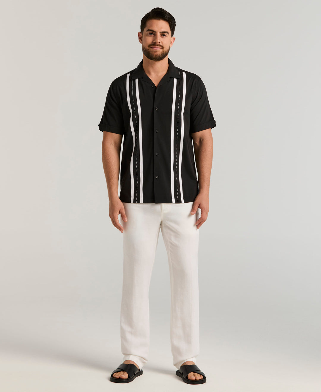 Contrast Panel Camp Collar Shirt (Jet Black) 