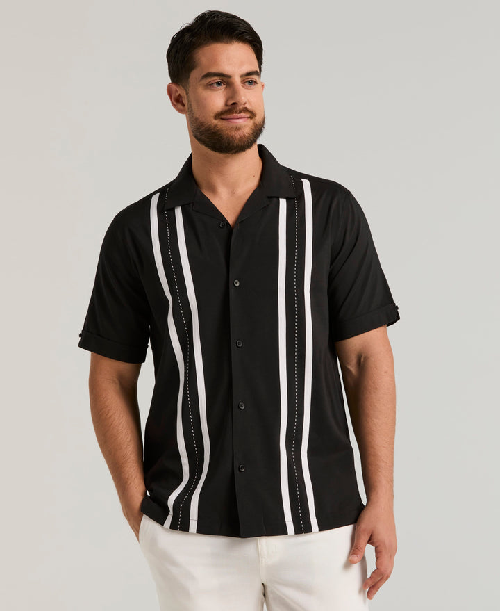 Contrast Panel Camp Collar Shirt (Jet Black) 