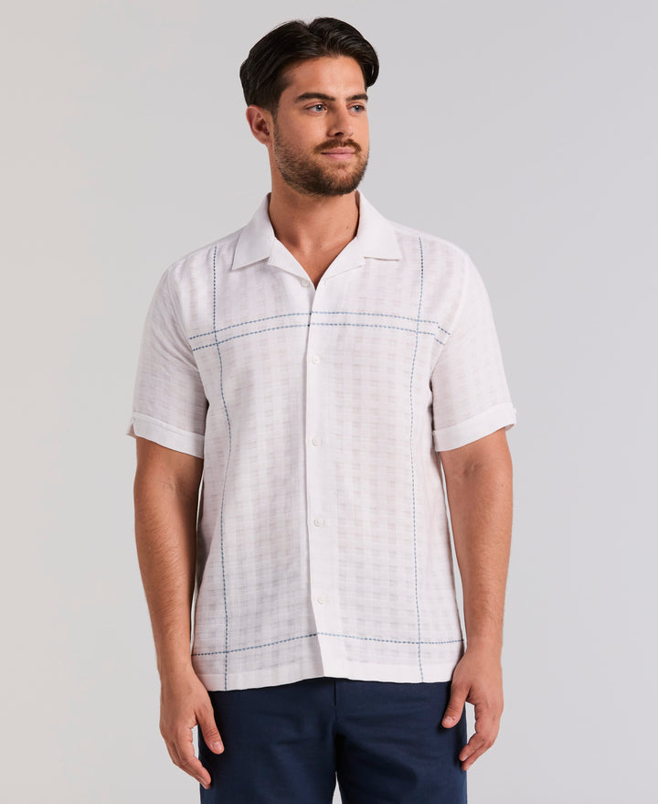 Cotton Blend Geo Embroidered Shirt (Brilliant White) 