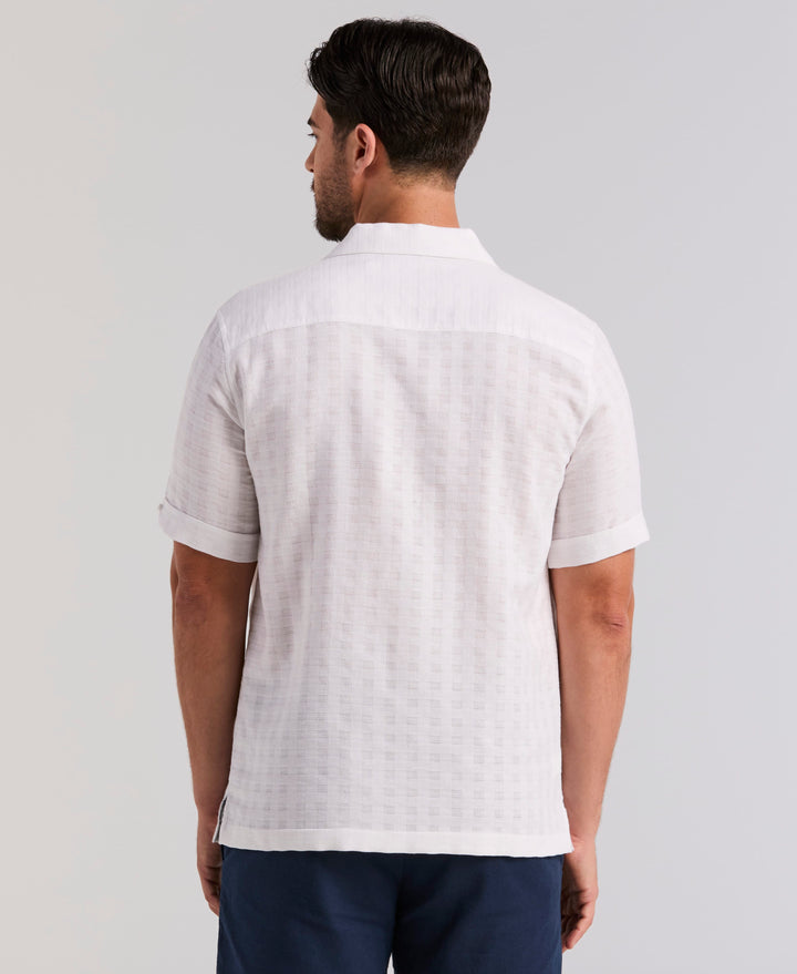 Cotton Blend Geo Embroidered Shirt (Brilliant White) 