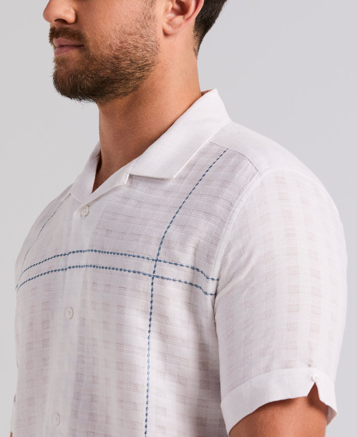 Cotton Blend Geo Embroidered Shirt (Brilliant White) 