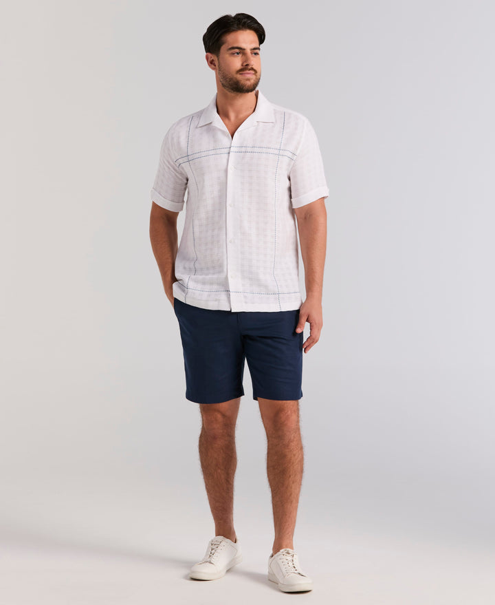 Cotton Blend Geo Embroidered Shirt (Brilliant White) 