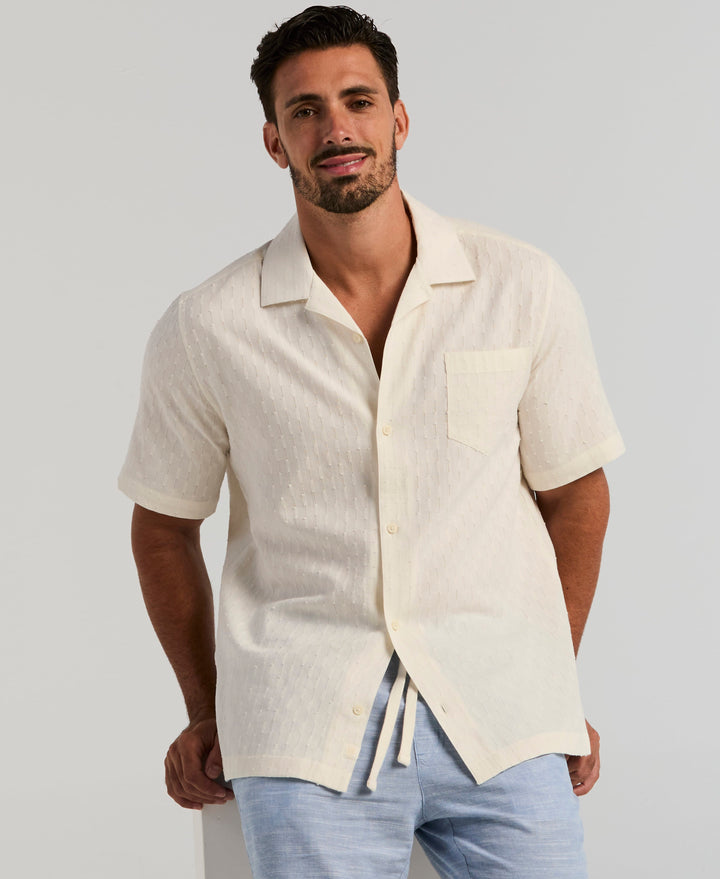 Cotton Dobby Camp Collar Shirt (Egret) 