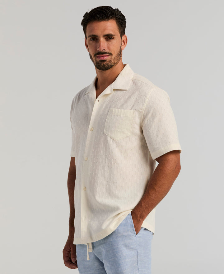 Cotton Dobby Camp Collar Shirt (Egret) 