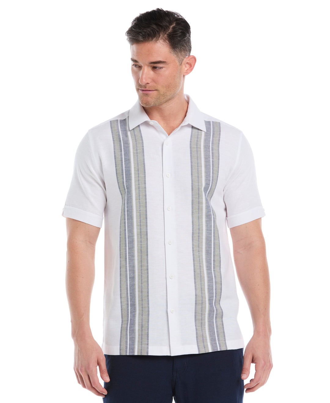 Cotton-Linen Blend Panel Shirt (Brilliant White) 