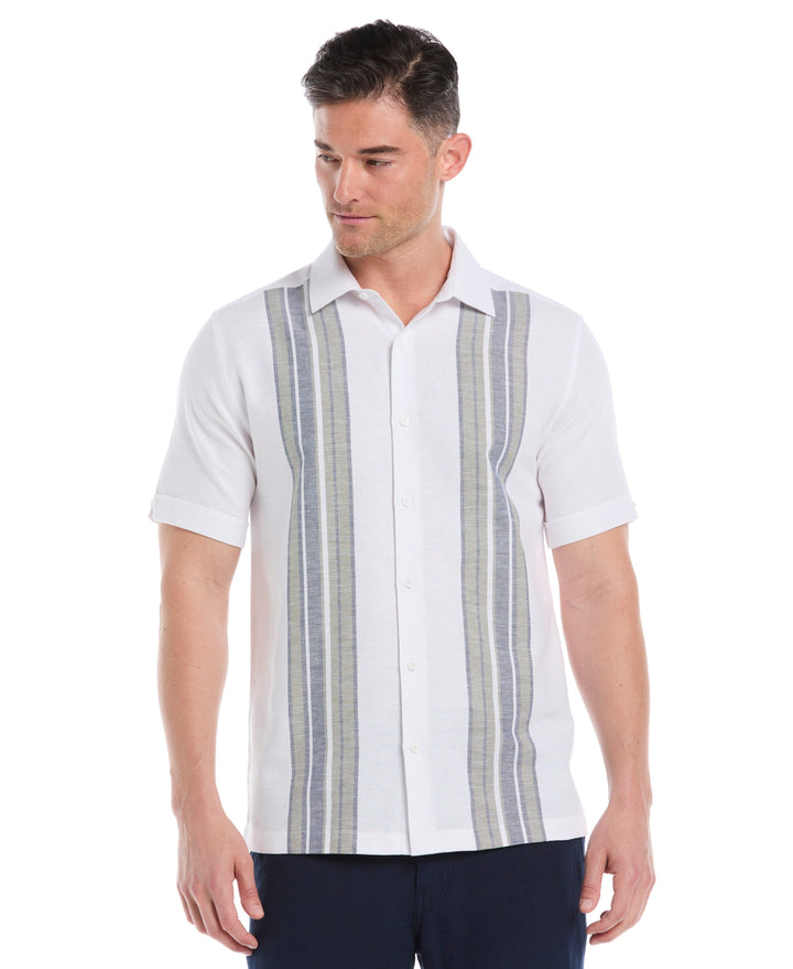 Cotton-Linen Blend Panel Shirt (Brilliant White) 