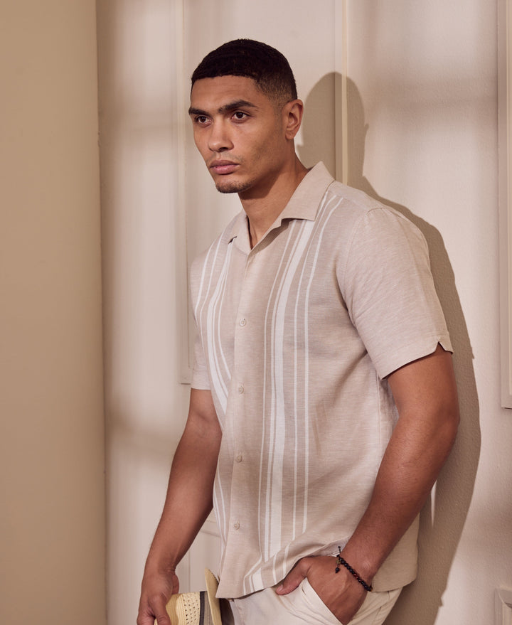 Cotton Linen Dobby Panel Shirt-Casual Shirts-Cubavera