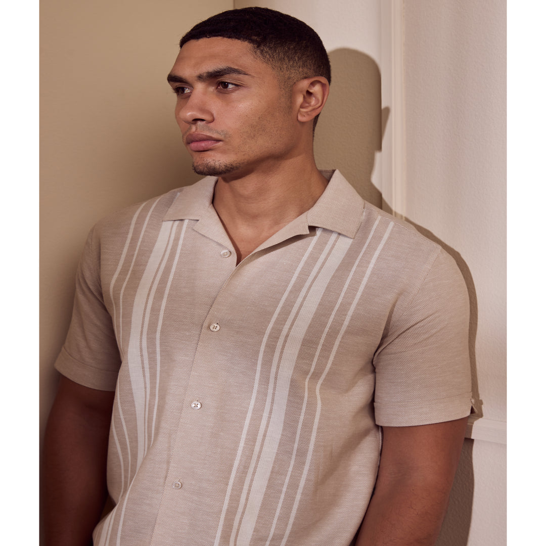 Cotton Linen Dobby Panel Shirt-Casual Shirts-Cubavera