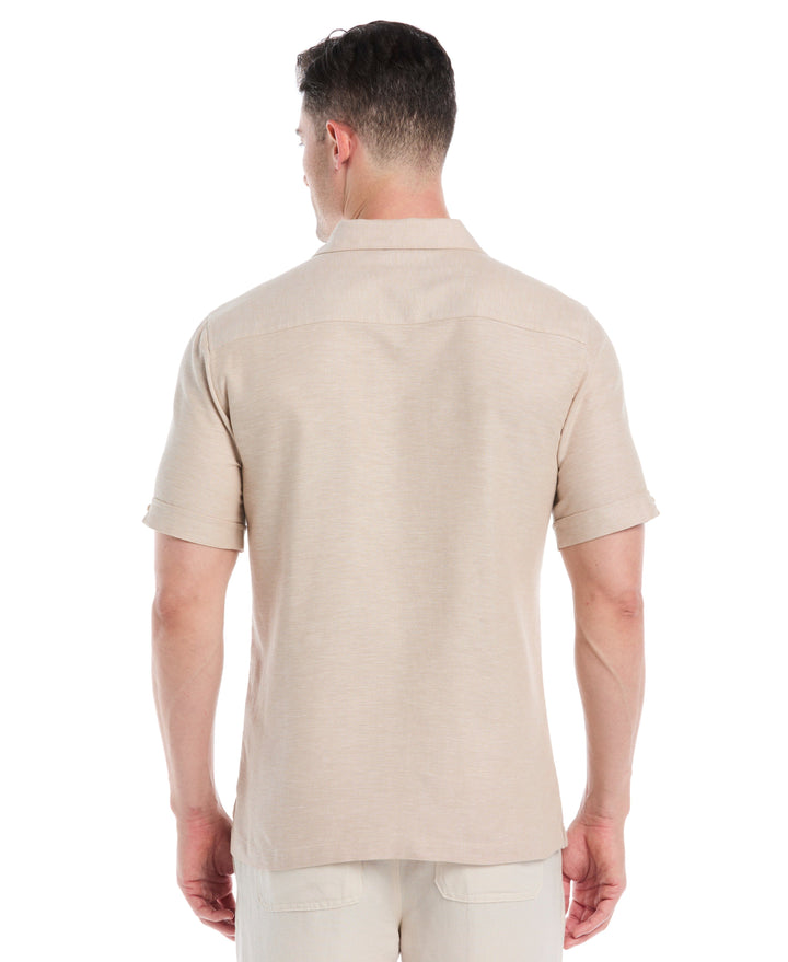 Cotton Linen Dobby Panel Shirt (Savannah Tan) 