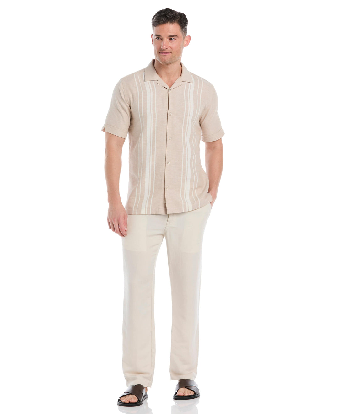 Cotton Linen Dobby Panel Shirt (Savannah Tan) 