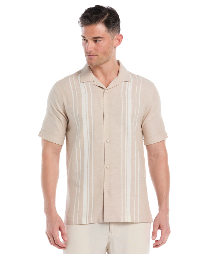 Cotton Linen Dobby Panel Shirt (Savannah Tan) 