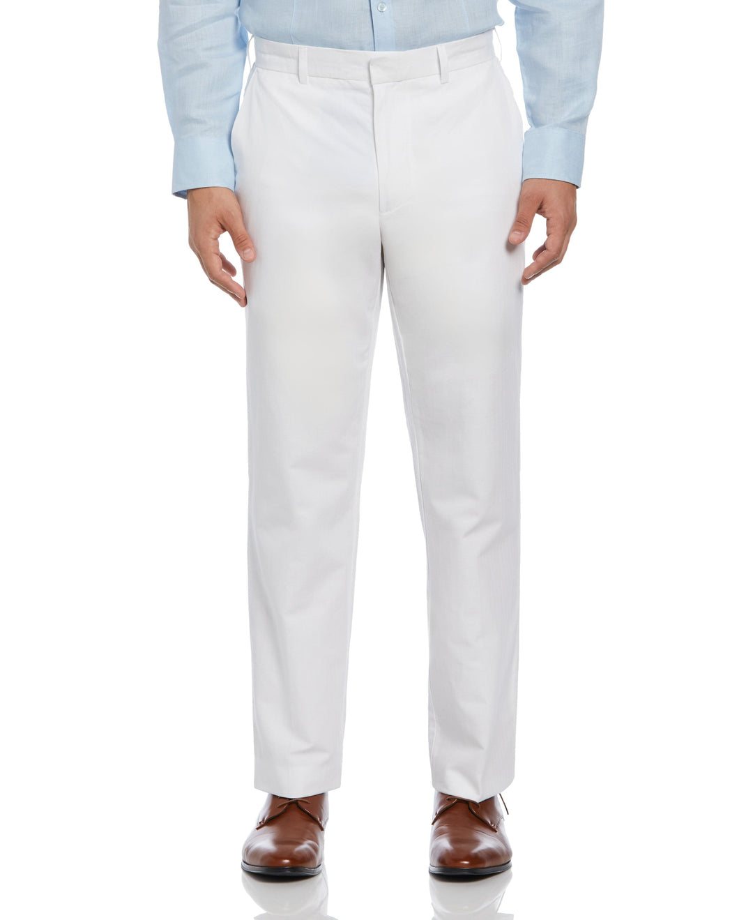 Cotton Linen Herringbone Flat Front Pant (Bright White) 