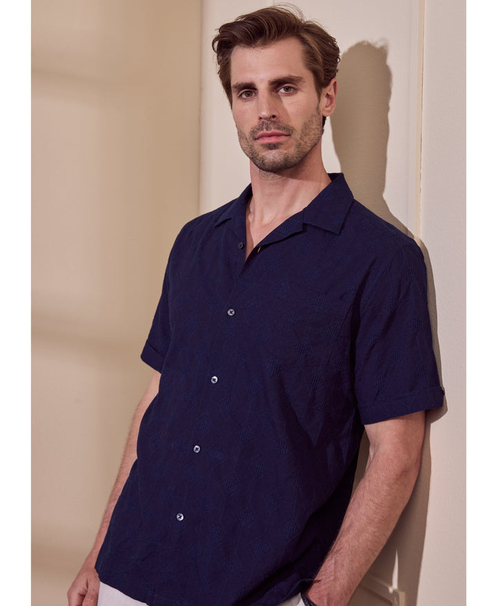 Cotton Medallion Dobby Shirt-Casual Shirts-Cubavera