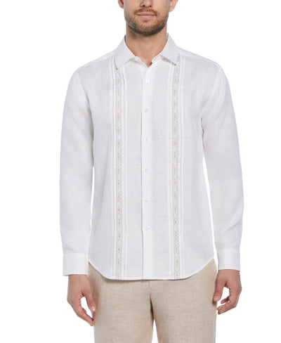 Cross Dye Linen Pintuck Embroidered Panel Shirt (Brilliant White/Incense) 