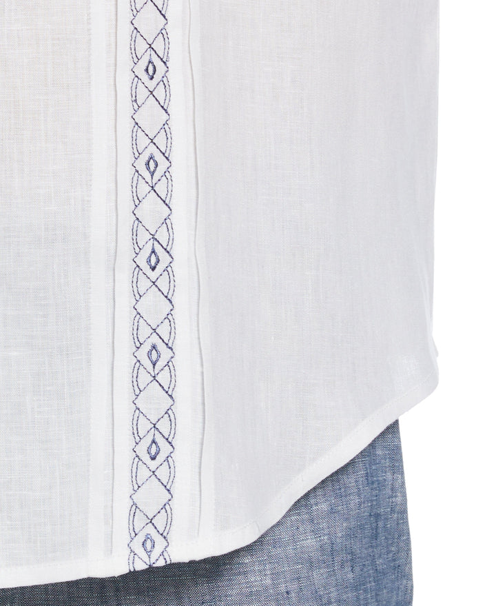 Cross Dye Linen Pintuck Embroidered Panel Shirt (Brilliant W/Ensign Bl) 