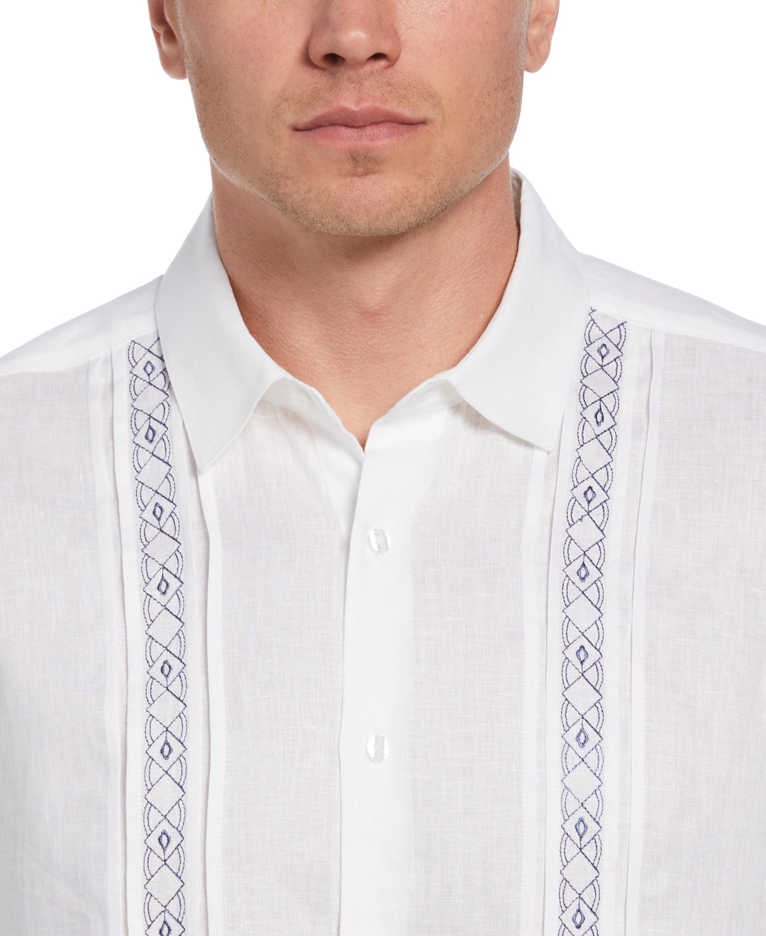 Cross Dye Linen Pintuck Embroidered Panel Shirt (Brilliant W/Ensign Bl) 