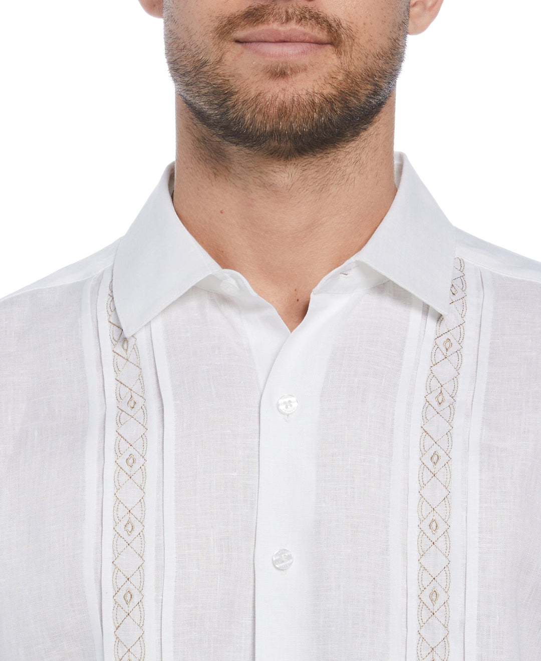 Cross Dye Linen Pintuck Embroidered Panel Shirt (Brilliant White/Incense) 