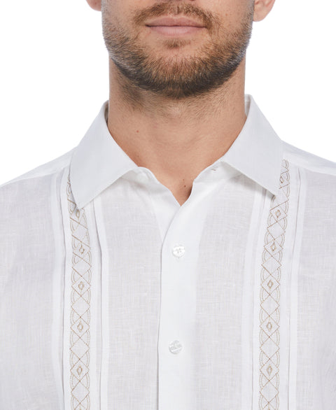 Cross Dye Linen Pintuck Embroidered Panel Shirt (Brilliant White/Incense) 