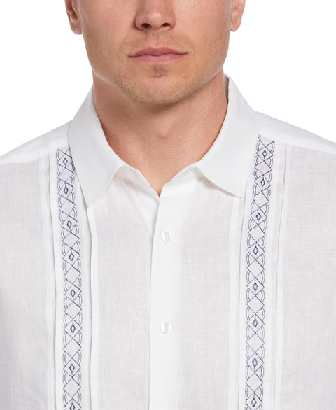 Cross Dye Linen Pintuck Embroidered Panel Shirt (Brilliant W/Ensign Bl) 