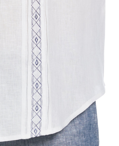 Cross Dye Linen Pintuck Embroidered Panel Shirt (Brilliant W/Ensign Bl) 