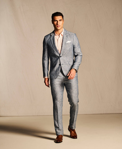 Delave Ensign Blue Linen Suit-Suit Set-Cubavera Collection