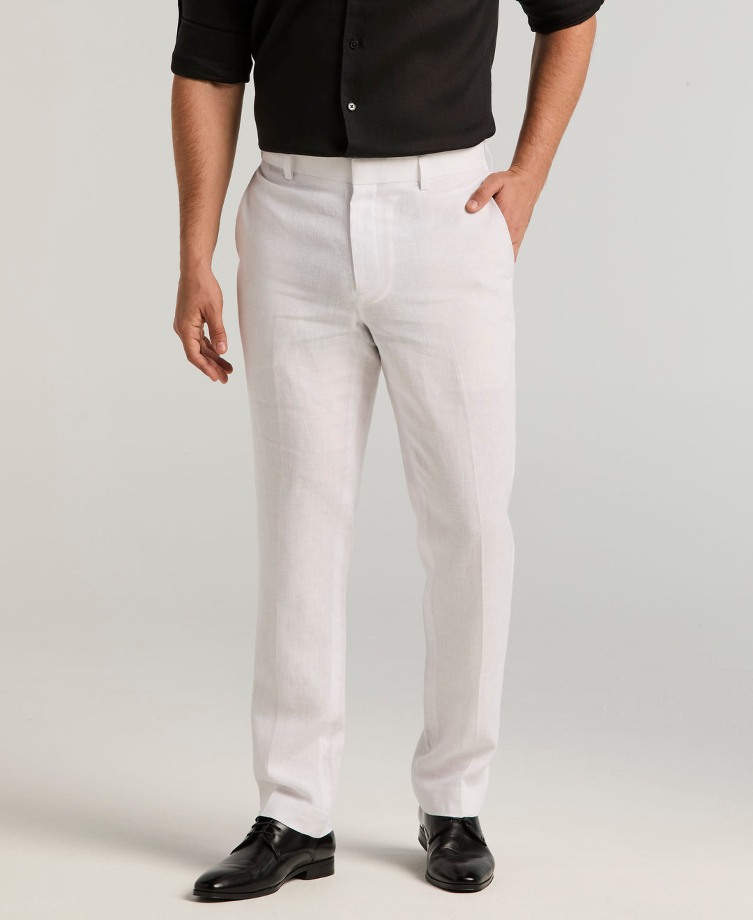 Delave Linen Flat Front Pant (Brilliant White) 