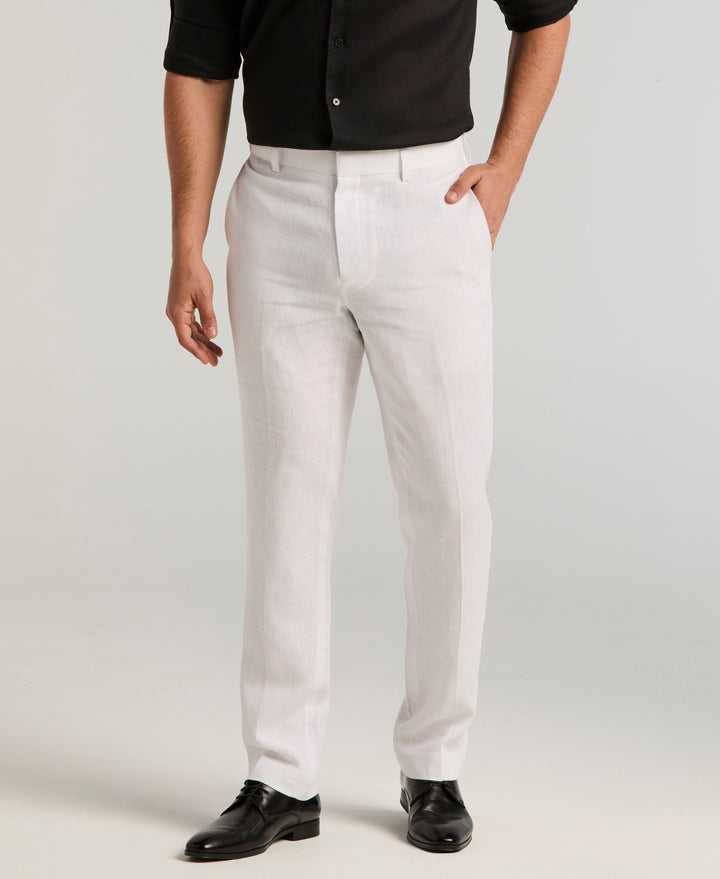 Delave Linen Flat Front Pant (Brilliant White) 