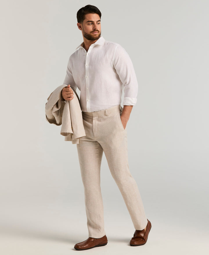 Delave Linen Flat Front Pant (Natural Linen) 